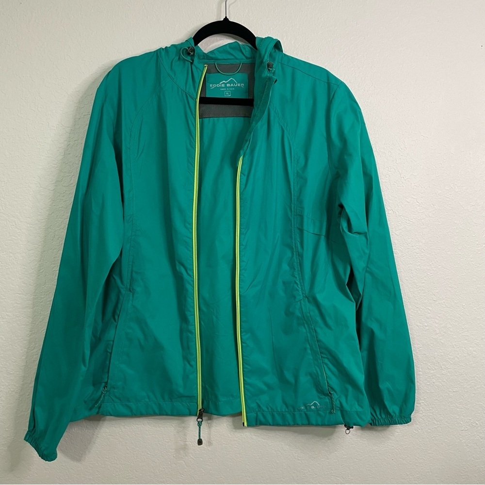 Eddie Bauer mens Teal Windbreaker Jacket with Yellow Accents XL lightweight